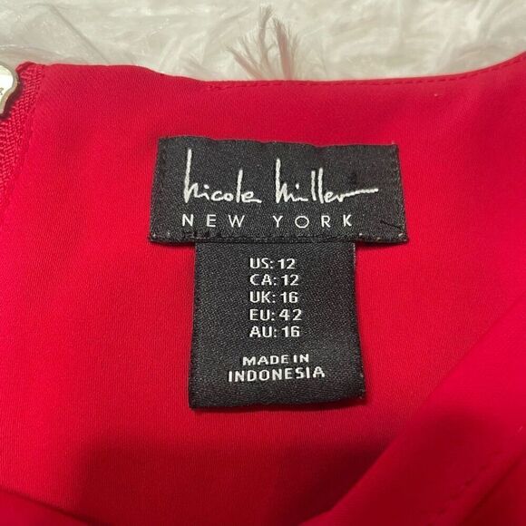 Nicole Miller Red Shift Dress Ruffle Cap Sleeves Size 12 Mini Lightweight - Picture 4 of 10